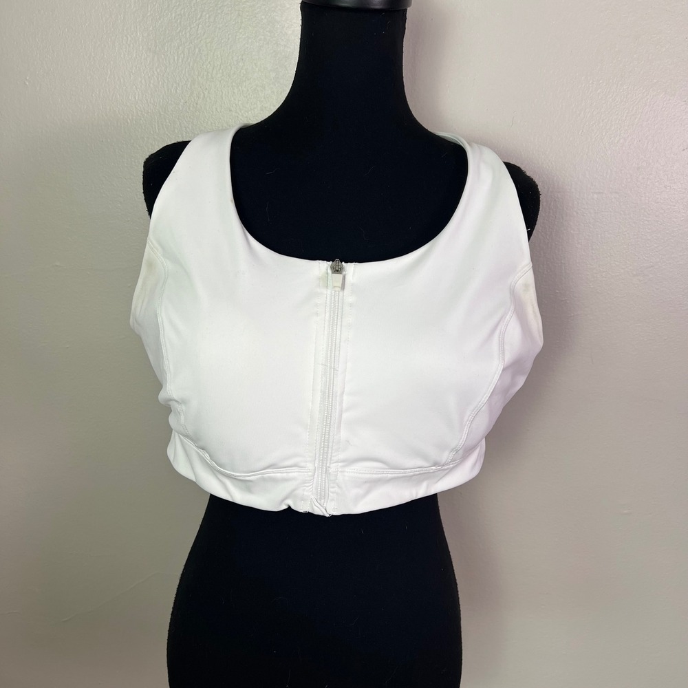 Tek Gear Front Zip Sports Bra 2X White Racerback High Impact Activewear Gym